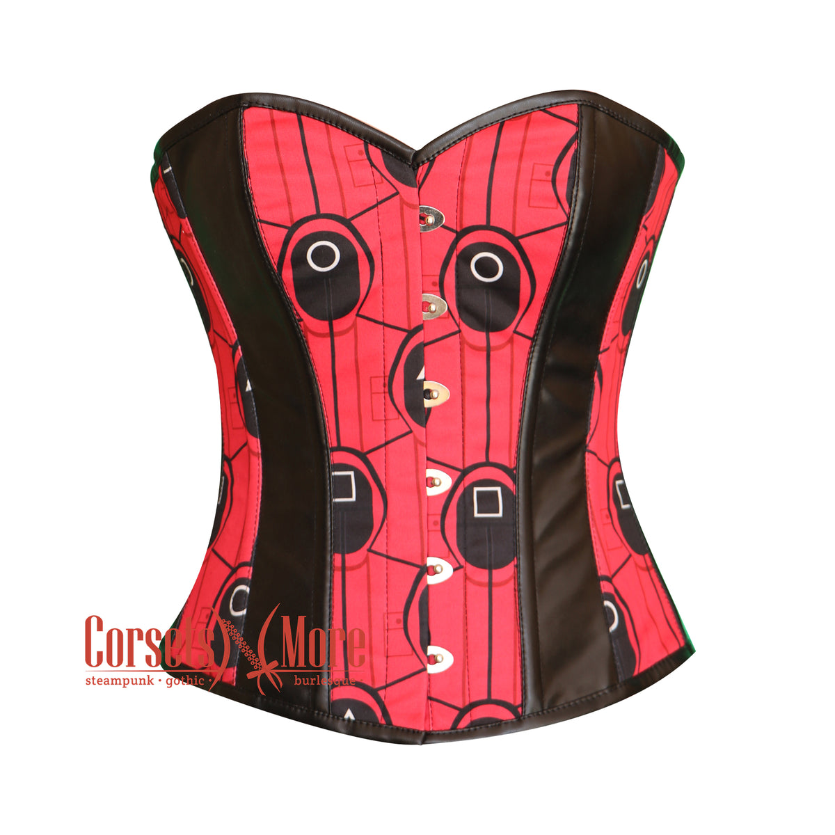 Red And Black Printed Lycra Gothic Costume Overbust Bustier Top– CorsetsNmore