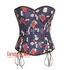 Navy Blue Flag Printed Corset Burlesque Gothic Costume Overbust Bustier Top
