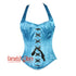 Baby Blue Satin With Shoulder Strap Front Lace Burlesque Overbust Corset Bustier Top