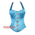 Baby Blue Satin Shoulder Strap Front Clasp Burlesque Overbust Corset Bustier Top