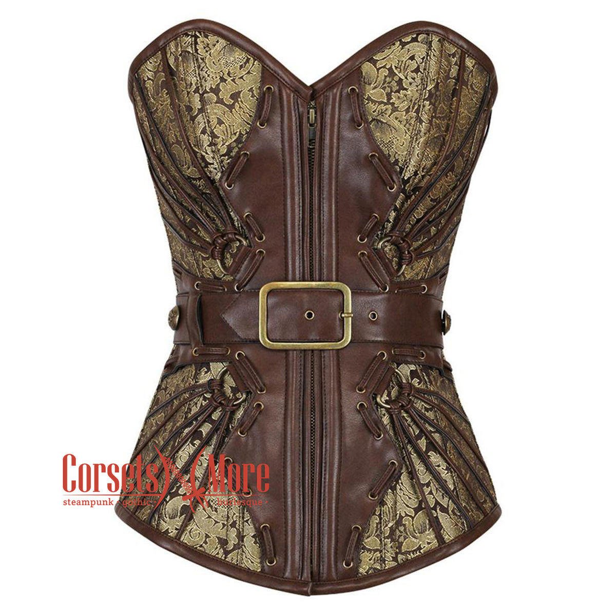 Brown And Golden Brocade Leather Belt Steampunk Waist Training Overbus– CorsetsNmore