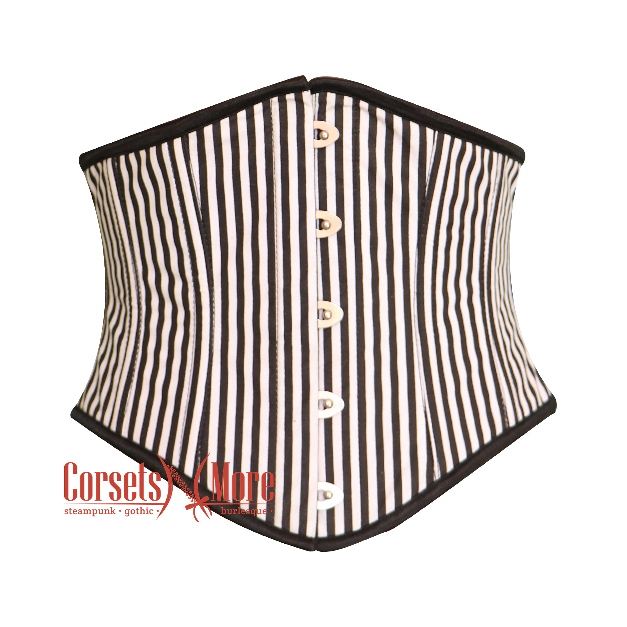 Gothic Red and White Vertical Striped Satin Overbust