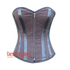 Brown Cotton Leather Stripe Steampunk Double Bone Costume for Halloween Overbust Corset