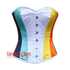White, Royal Blue, Orange And Yellow Satin Aro-ace Color Costume Burlesque Corset Overbust Top
