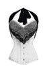 Plus Size White Satin Corset Black Net Halter Neck Waist Training Overbust