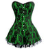 Plus Size Green Satin Corset Net Waist Training Costume Overbust Dress