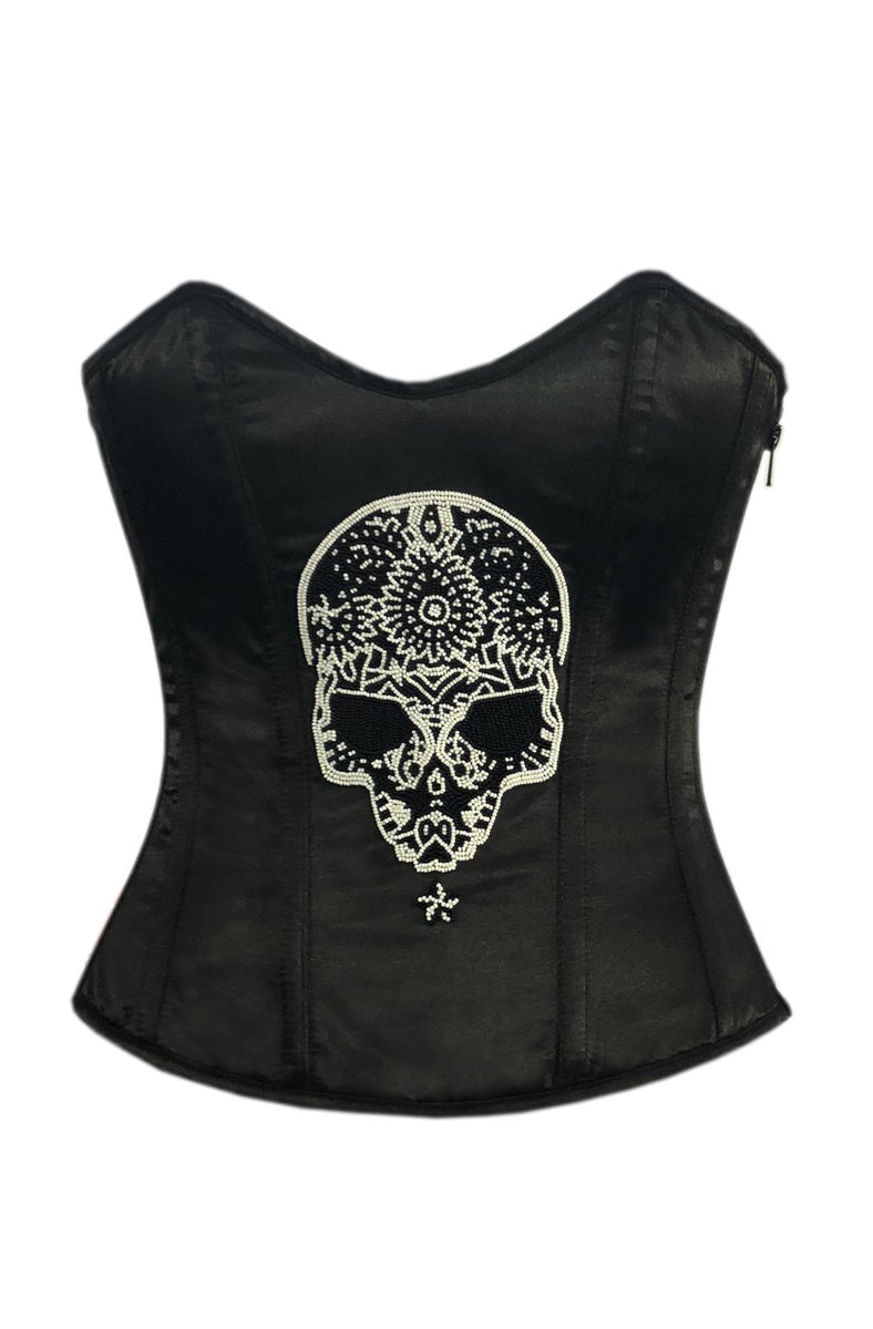 Black Satin Plus Size Corset Sequins Skull Overbust Bustier – CorsetsNmore