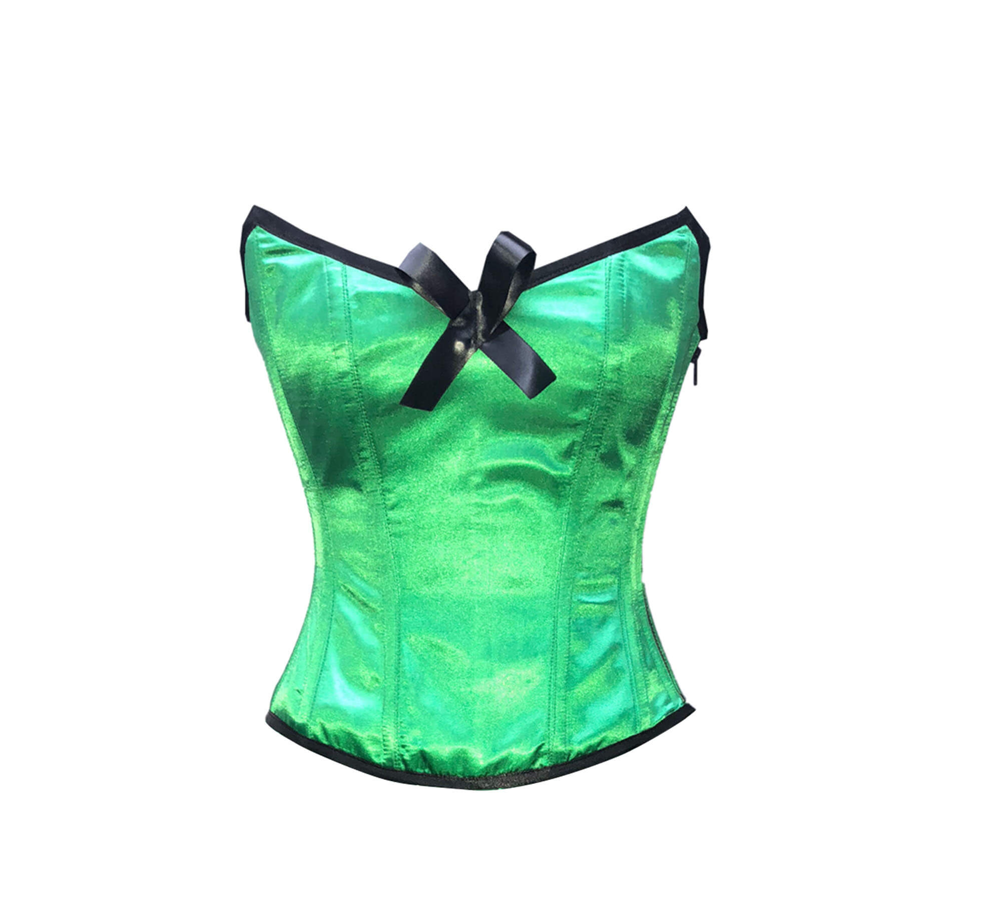 Green Satin Silver Sequins Burlesque Dress Corset Gothic Overbust