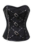 Black Brocade Zigzag Leather Straps Overbust Corset Waist Training Top