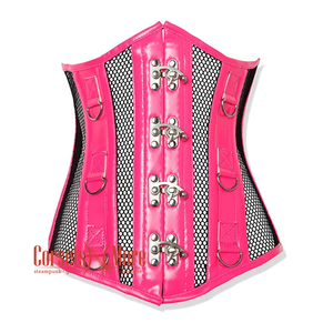 Steampunk Hot Pink Pvc Leather With Black Mesh Costume Basque Underbust Top
