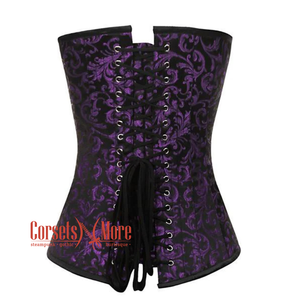 Plus Size Purple And Black Brocade Costume Gothic Corset Overbust Top