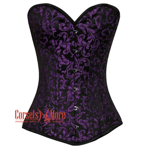 Purple And Black Brocade Costume Gothic Corset Overbust Top