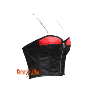 Black And Red Satin Gothic Bustier Crop Overbust Corset Top