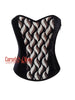 Black Velvet Overbust Corset with White Leaf Embroidery & Front Zipper Gothic Costume Bustier