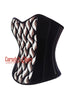 Black Velvet Overbust Corset with White Leaf Embroidery & Front Zipper Gothic Costume Bustier