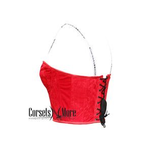 Red Velvet Gothic Zipper Overbust Crop Corset With Strap Valentine Gift Top