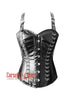 Steampunk Overbust Corset: Black Faux Leather, Steel Boned Halter Top