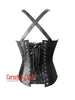 Steampunk Overbust Corset: Black Faux Leather, Steel Boned Halter Top