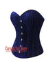 Navy Blue Crushed Velvet Corset – Gothic Overbust Bustier Top