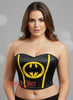 Yellow and Black Satin Bat Bodice Costume Crop Style Overbust Corset