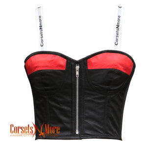 Black And Red Satin Gothic Bustier Crop Overbust Corset Top