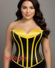 Yellow & Black Striped Satin Overbust Corset Burlesque Costume