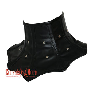 Black Leather with Silver Metal Embellishments Gothic Steampunk Neck Corset