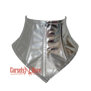 Silver Leather Neck Lace Choker Collar Corset