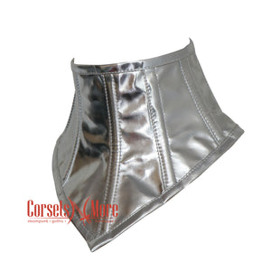 Silver Leather Neck Lace Choker Collar Corset