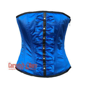Plus Size Blue Satin Front Bows Gothic Dress Burlesque Overbust Corset Top