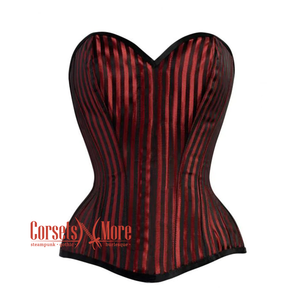 Red And Black Striped Brocade Front Closed Steampunk Costume Gothic Corset Overbust Top