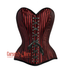 Red And Black Striped Brocade Front Lace Steampunk Costume Gothic Corset Overbust Top