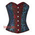 Red, Black & Blue Brocade Steel Busk Overbust Corset – Steampunk Costume Bustier