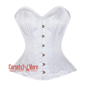 White Satin Burlesque Double Bone Waist Training Costume Gothic Corset Overbust Top