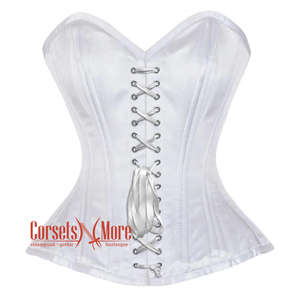 White Satin Burlesque Double Bone Lace Design Waist Training Costume Gothic Corset Overbust Top