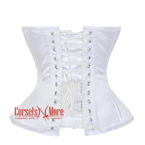 White Satin Burlesque Double Bone Front Zipper Waist Training Costume Gothic Corset Overbust Top