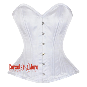 Plus Size White Satin Burlesque Double Bone Waist Cincher Costume Gothic Corset Overbust Top
