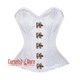 White Satin Burlesque Double Bone Antique Clasps Waist Training Costume Gothic Corset Overbust Top