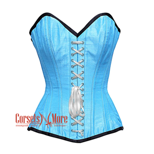 Baby Blue Satin Burlesque Lace Design Waist Training Costume Gothic Corset Overbust Top
