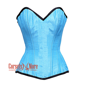 Baby Blue Satin Burlesque Front Close Waist Training Costume Gothic Corset Overbust Top