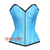 Baby Blue Satin Burlesque Front Zipper Waist Training Costume Gothic Corset Overbust Top