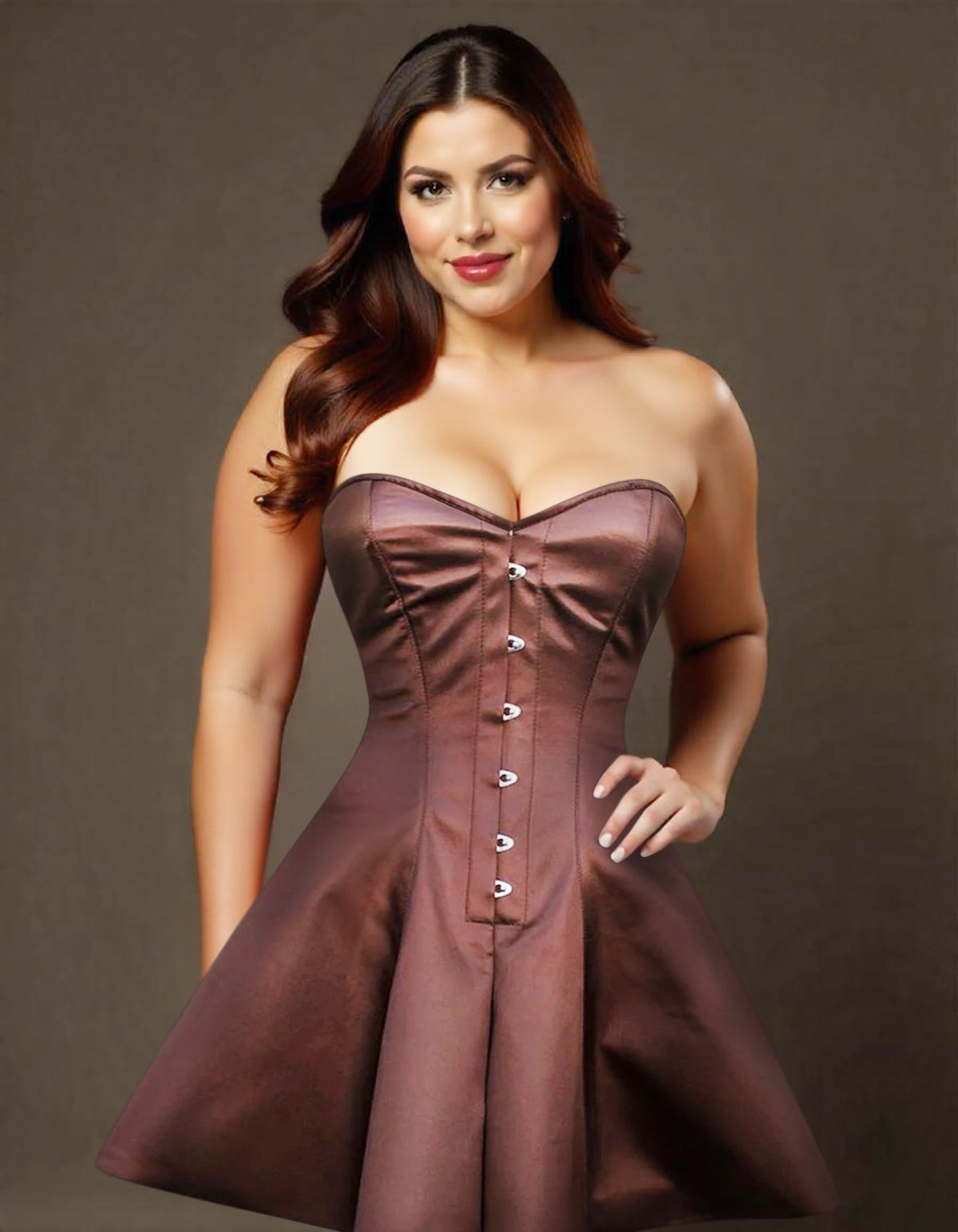 Plus Size Steampunk Brown Satin Corset Dress Overbust Sexy Costume 8XL | 44 (for waist Size 48"-49) Plus Size Steampunk Brown Satin Corset Dress Overbust Sexy Costume 8XL | 44 (for waist Size 48"-49)