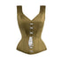 Plus Size Olive Green Satin Burlesque Shoulder Strap Lace Design Corset Gothic Overbust Bustier Top