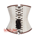 Ivory And White Brocade Brown Leather Silver Clasps Steampunk Underbust Corset