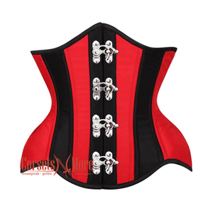 Plus Size Red And Black Satin Burlesque Waist Training Underbust Corset