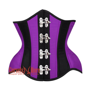 Purple And Black Satin Burlesque Waist Training Underbust Corset