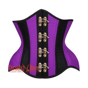 Purple And Black Satin Front Antique Clasps Burlesque Waist Training Underbust Corset
