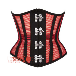 Plus Size  Red Mesh Black Cotton Gothic Front Clasps Waist Training Underbust Corset