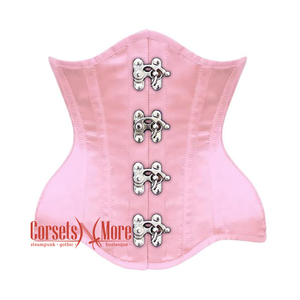 Baby Pink Satin Burlesque Gothic Front Clasps Waist Training Underbust Corset