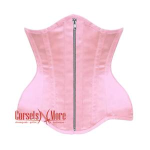 Baby Pink Satin Burlesque Gothic Front Zipper Waist Training Underbust Corset